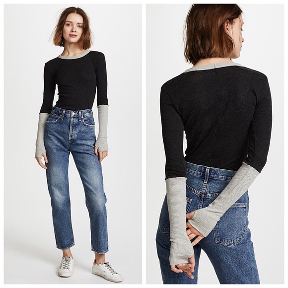 enza costa cuffed crew neck top